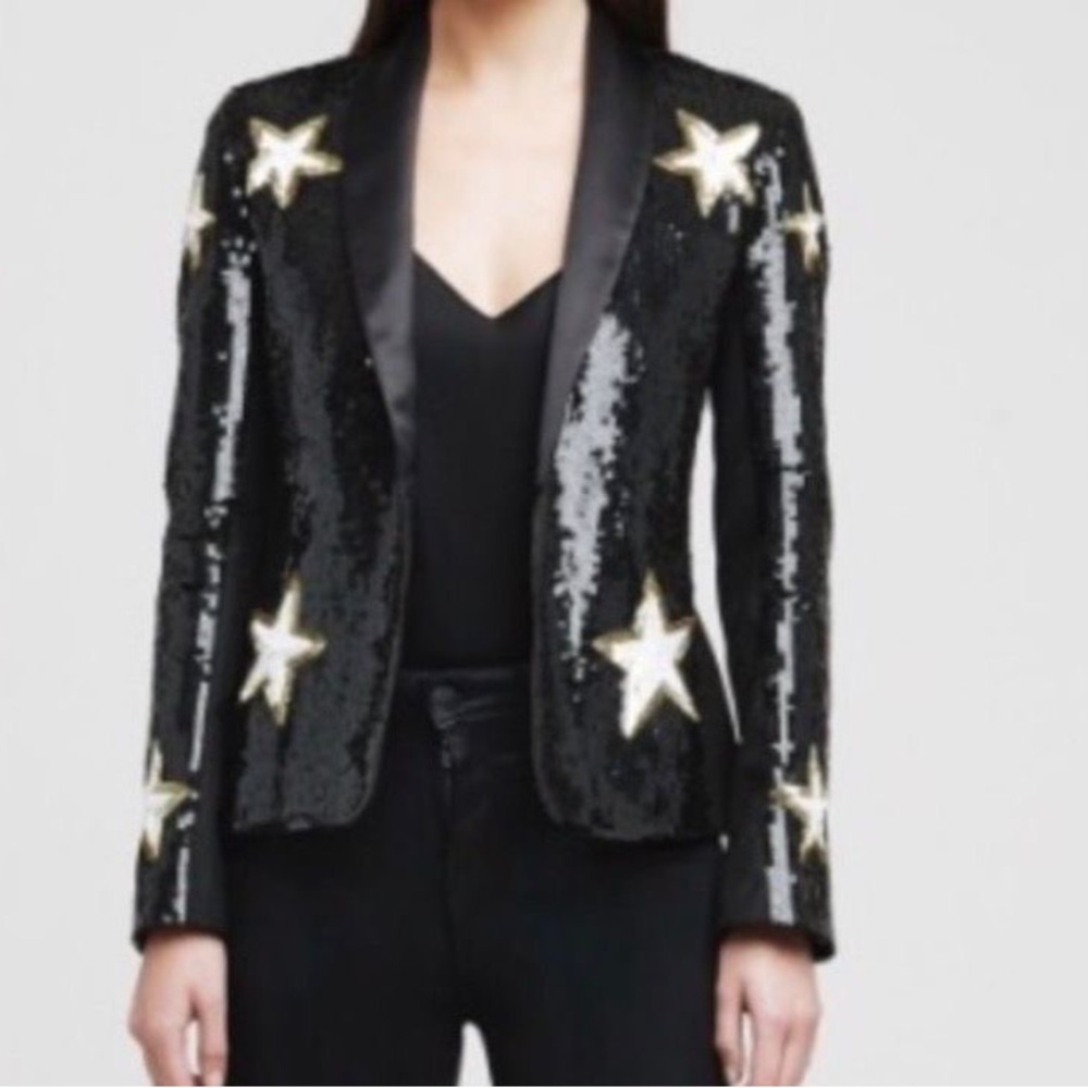 L'Agence Donatello Sequins Jacket with star print in black size 2 NWT